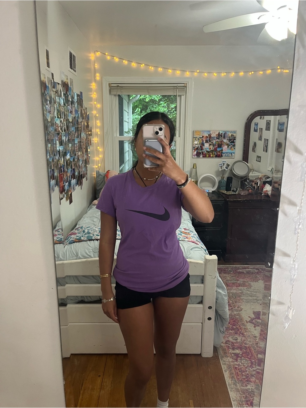 Nike Purple Tee with Black Swoosh - Women's Short Sleeve Top
